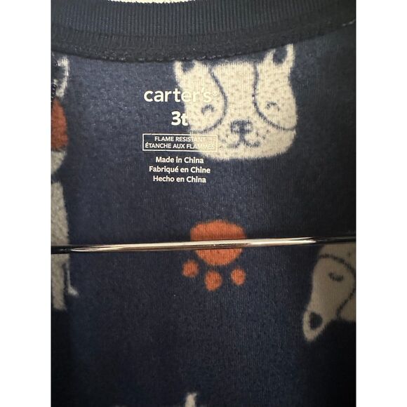 Carter’s Kids One Piece Navy Fleece Pajamas with Dogs Size 3T - Picture 2 of 12